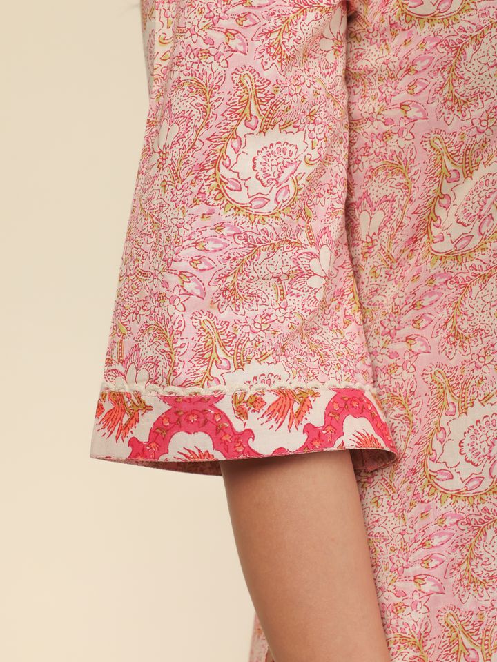 Soft Cotton Floral Straight Pink Kurta