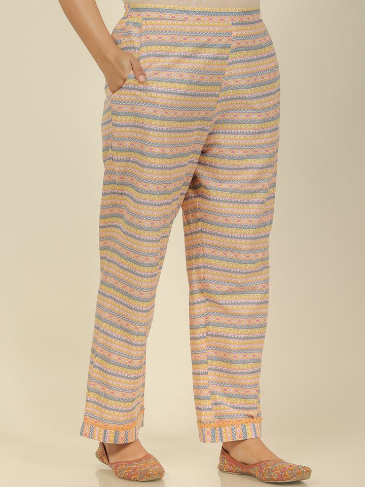 Soft Cotton Striped Multicolor Straight Trousers