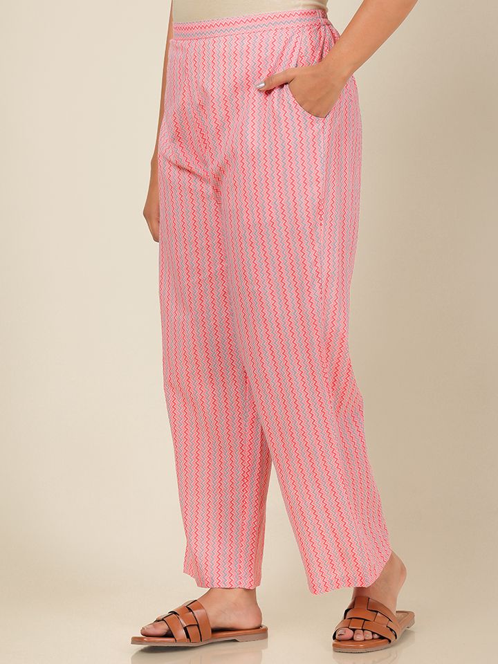 Soft Cotton Cheveron Multicolor Straight Trousers