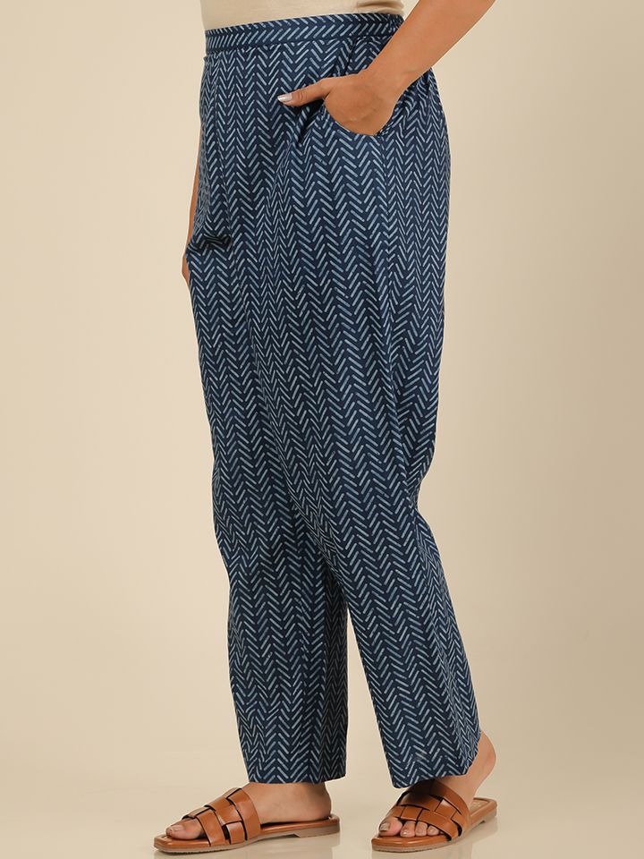 Soft Cotton Striped Blue Straight Trousers