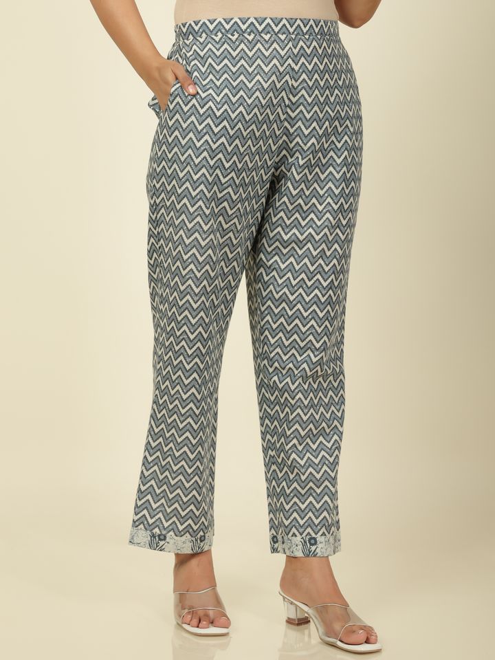 Soft Cotton Cheveron Grey Straight Trousers
