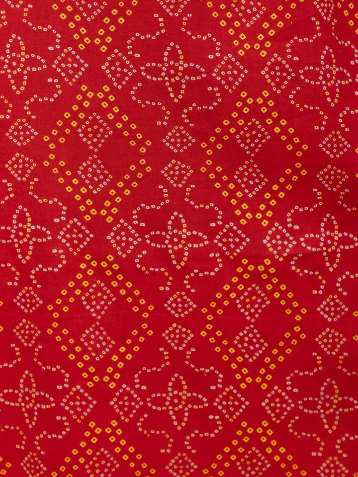 Soft Cotton Bandhani Straight Red Kurta