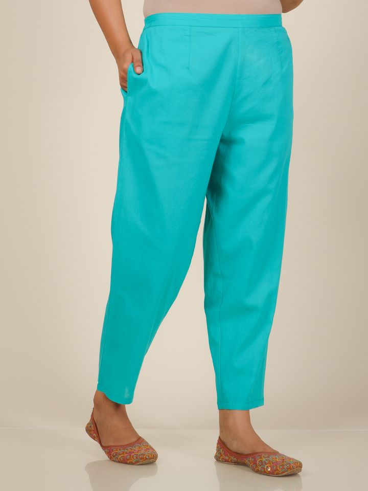Soft Cotton Solid blue Tapered Trousers