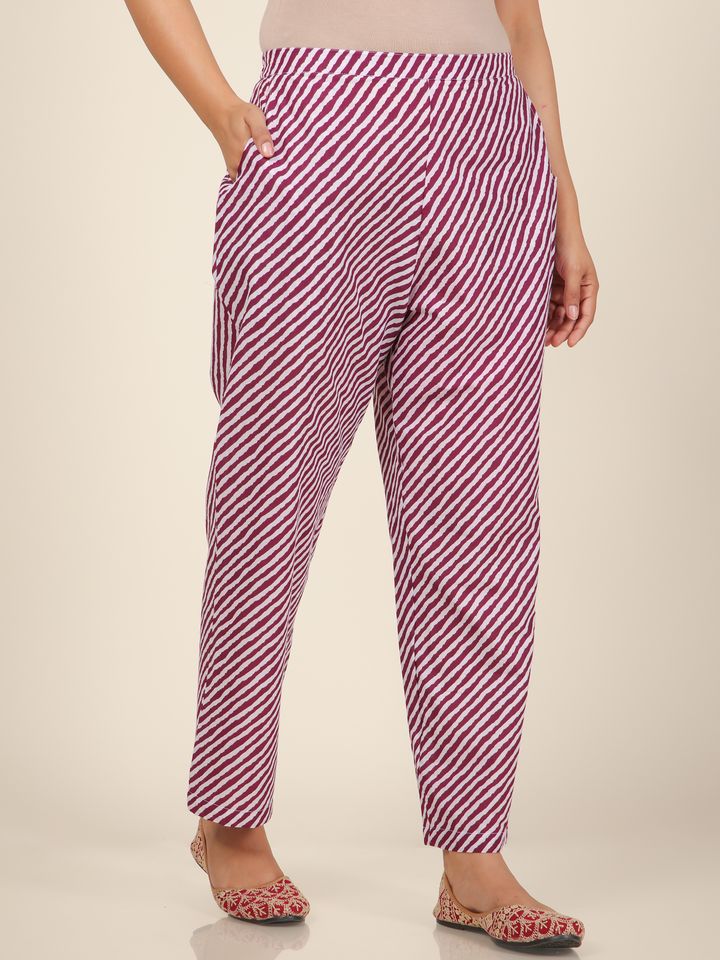 Soft Cotton Striped Purple Straight Trousers
