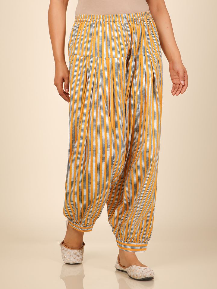 Soft Cotton Striped Yellow Salwar