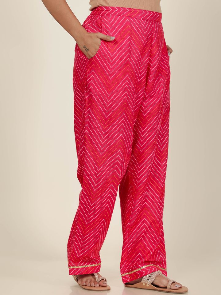 Soft Cotton Cheveron Pink Straight Trousers
