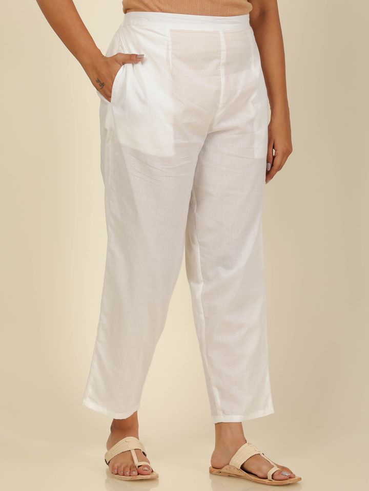 Soft Cotton Solid white Tapered Trousers