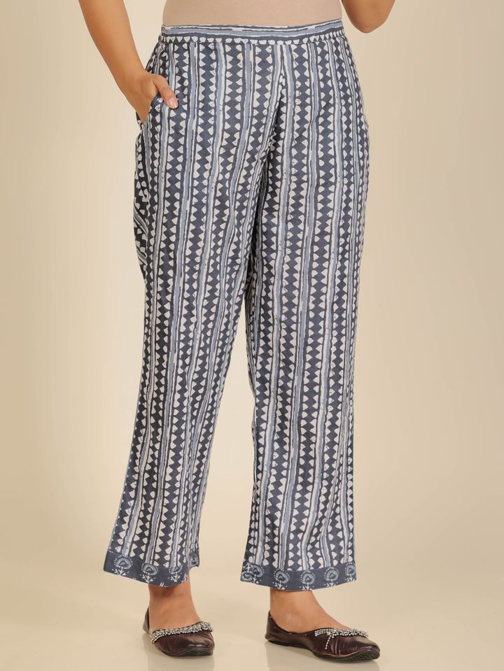 Soft Cotton Tribal Grey Straight Trousers