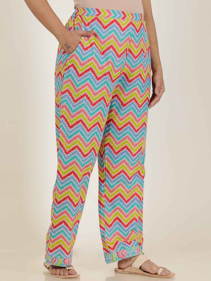 Soft Cotton Chevron Yellow Straight Trousers