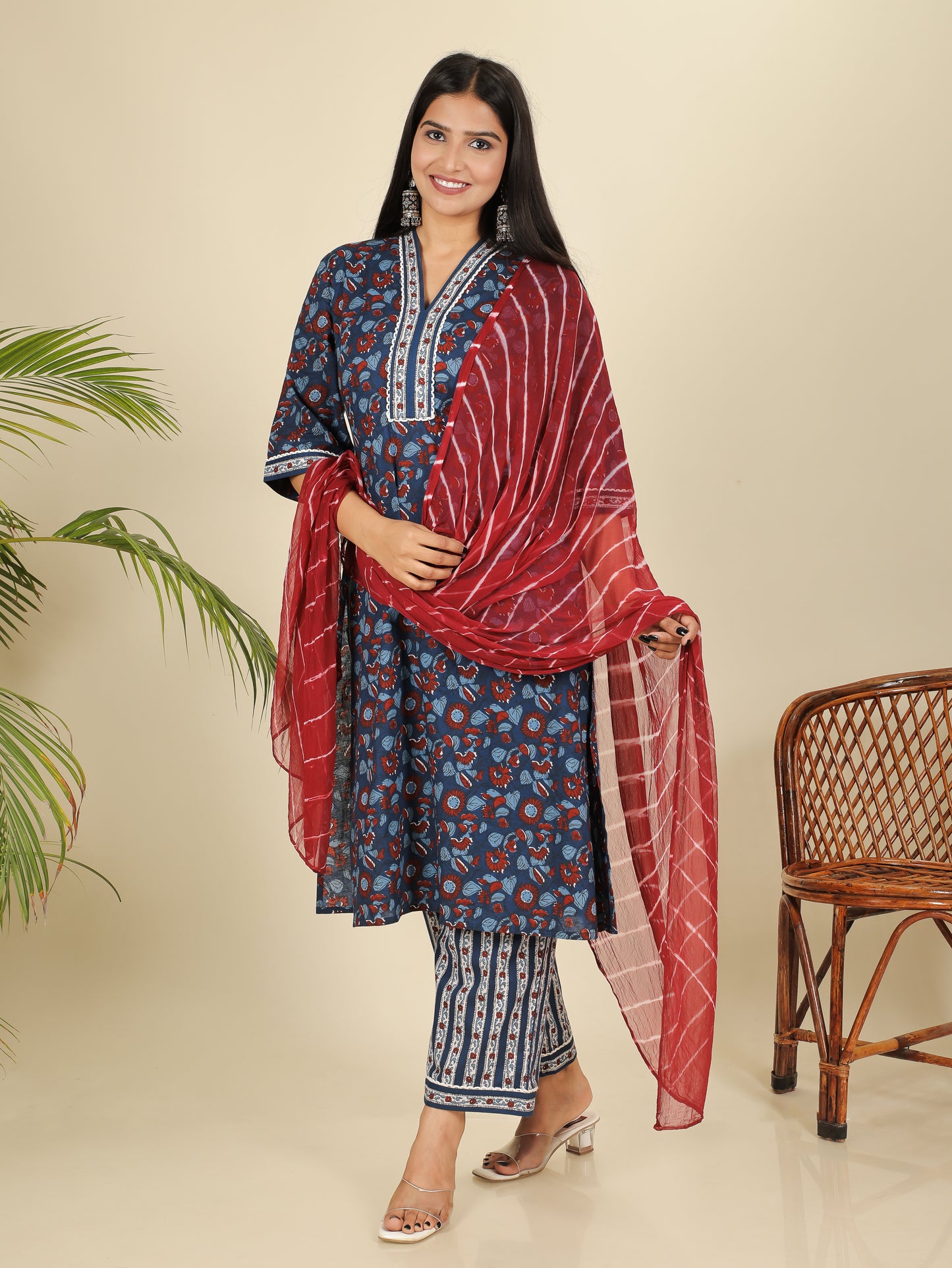 Chiffon Leheriya maroon Dupatta