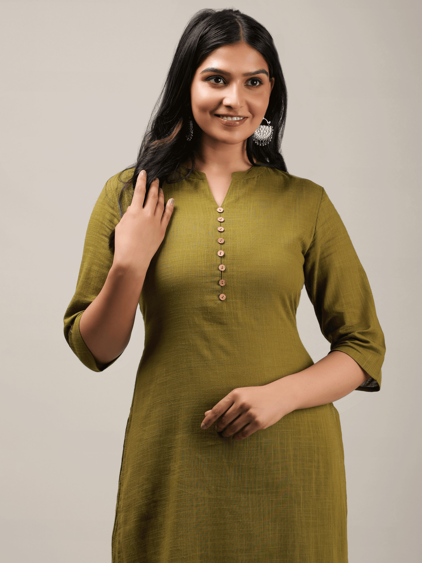 Natural Cotton Solid Straight Green Kurta