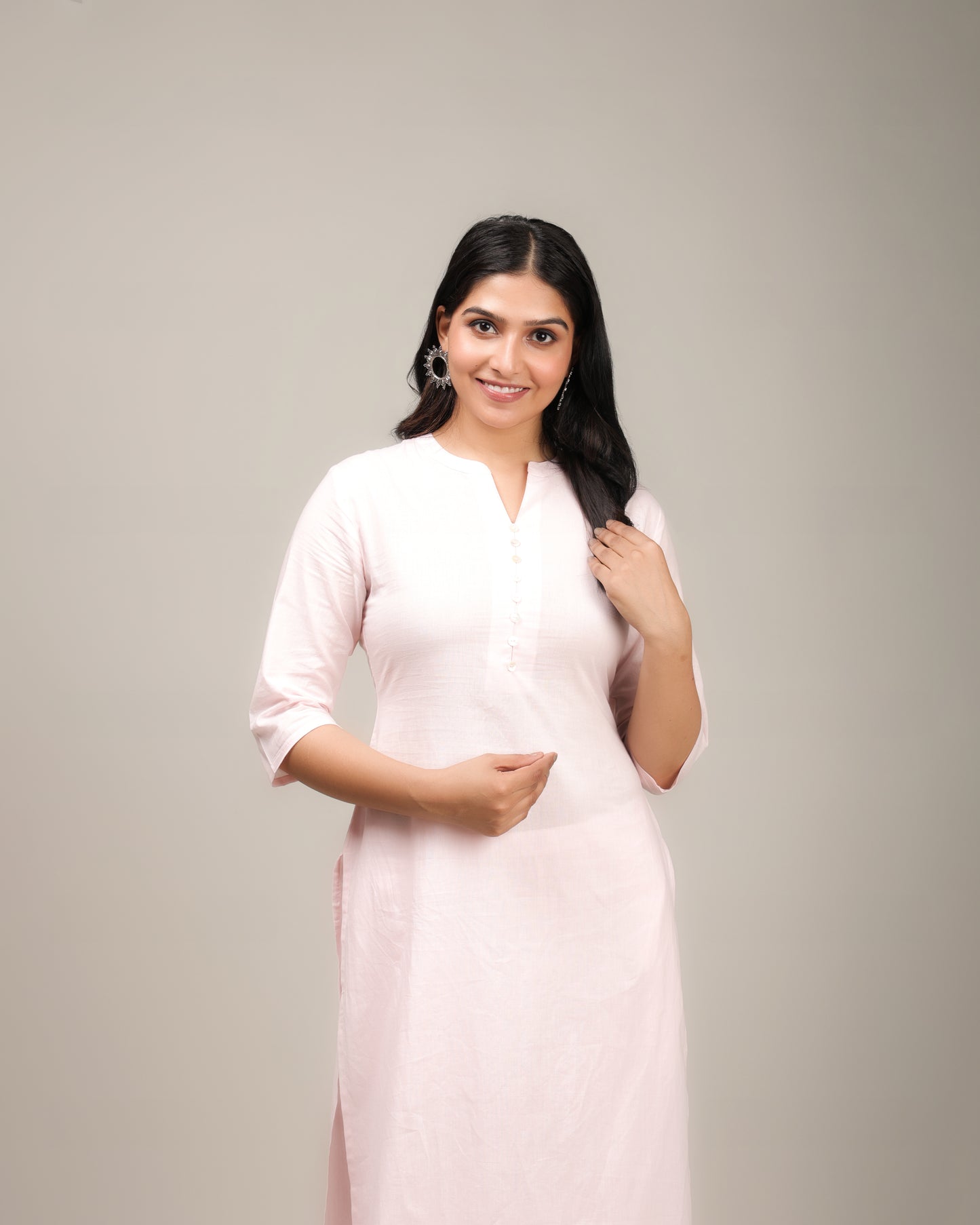 Soft Cotton Solid Straight Pink Kurta