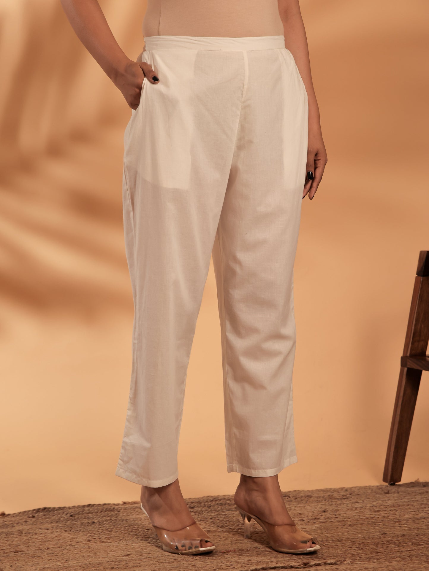 Soft Cotton Solid purple Tapered Trousers