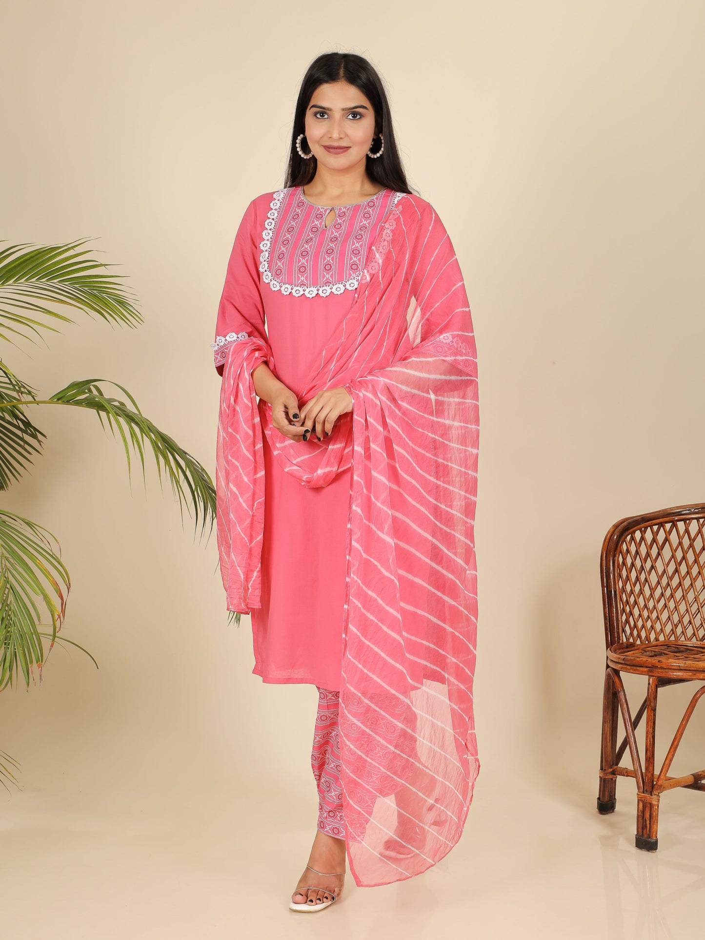 Chiffon Leheriya peach Dupatta