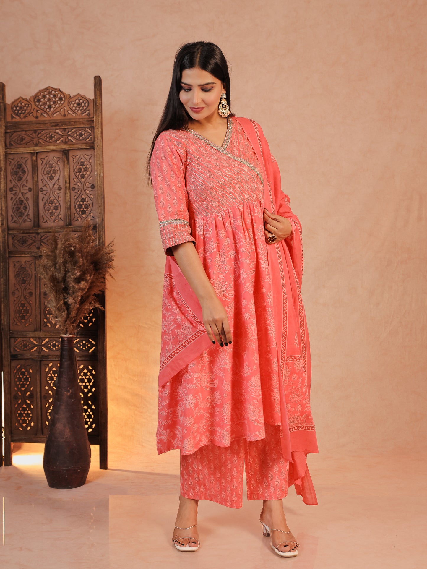 Soft Cotton Block pink Dupatta