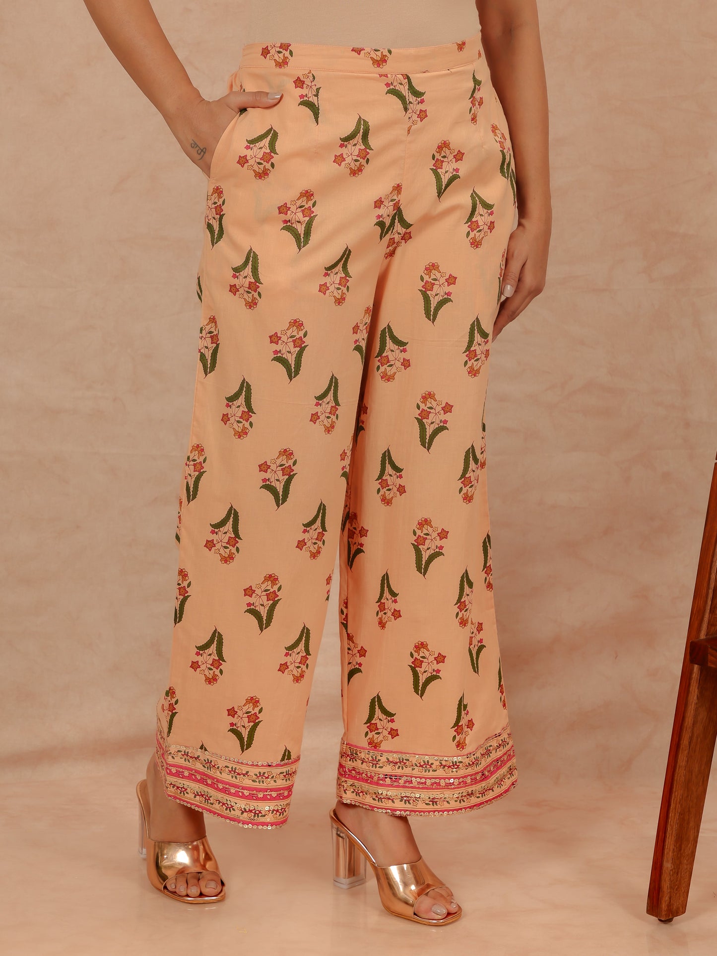 Soft Cotton Floral peach Palazzo