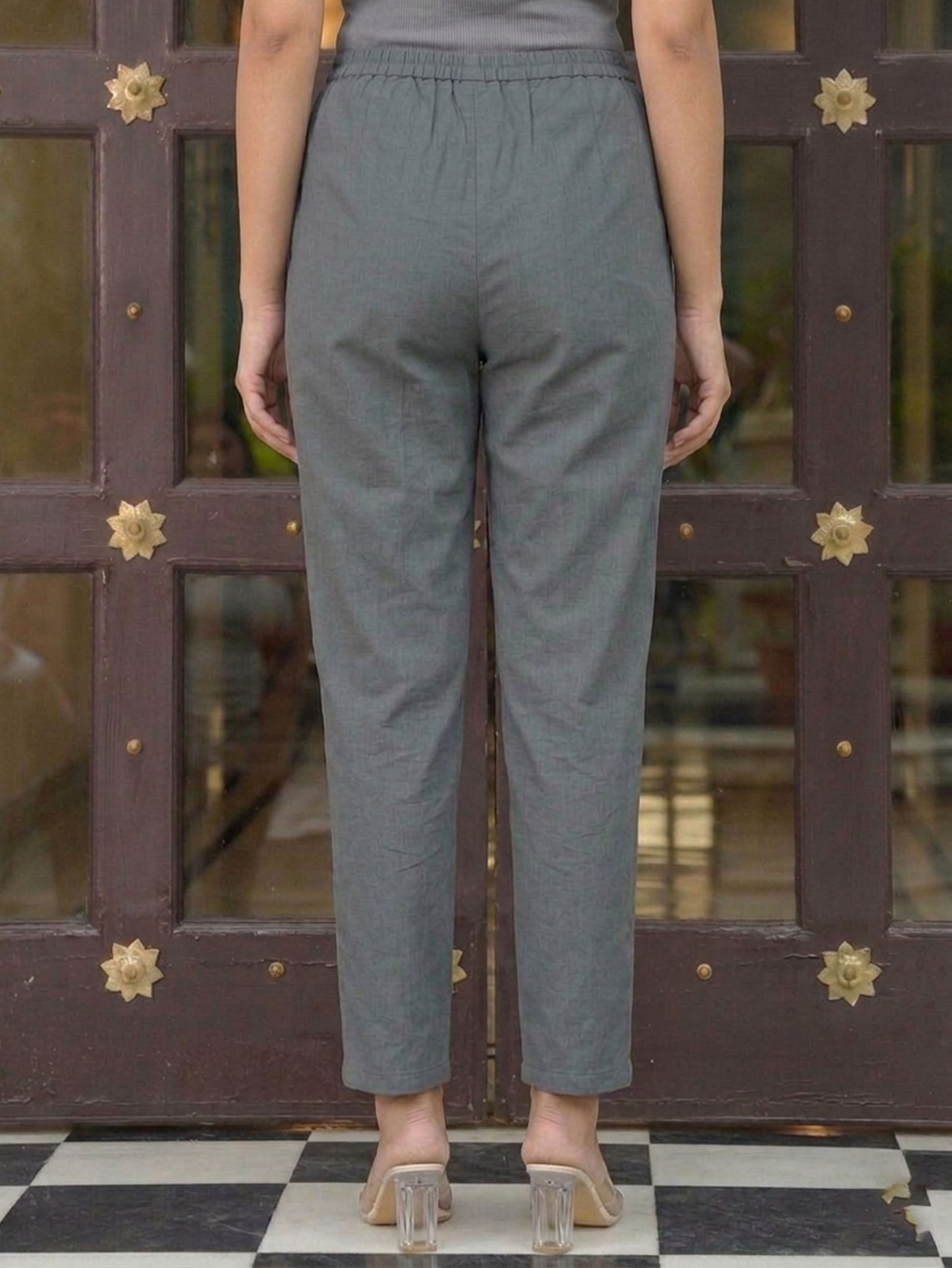 Embroidered Linen Cotton Solid High Low Grey Kurta