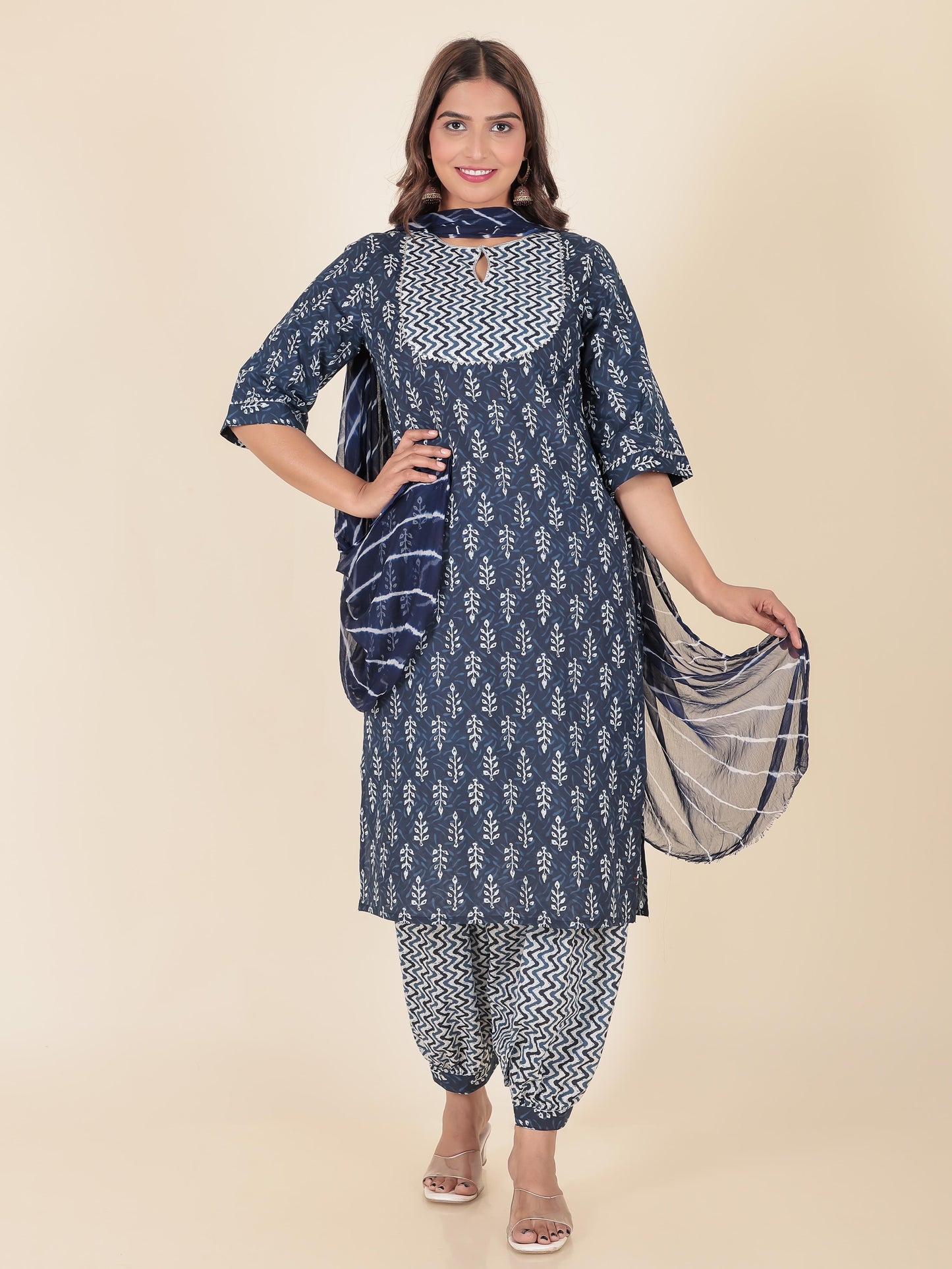 Chiffon Leheriya blue Dupatta