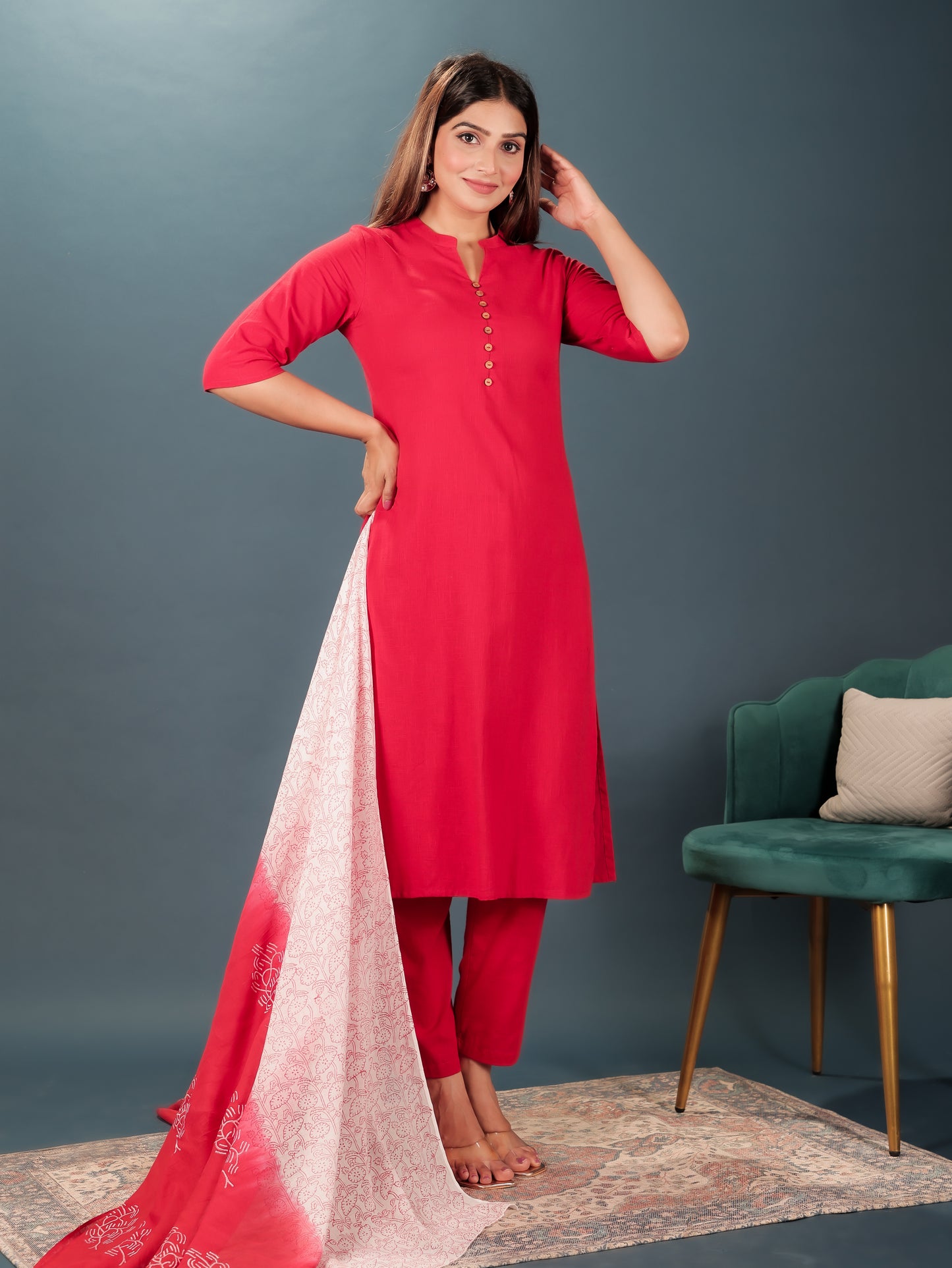 Cotton Voile Floral Red Dupatta