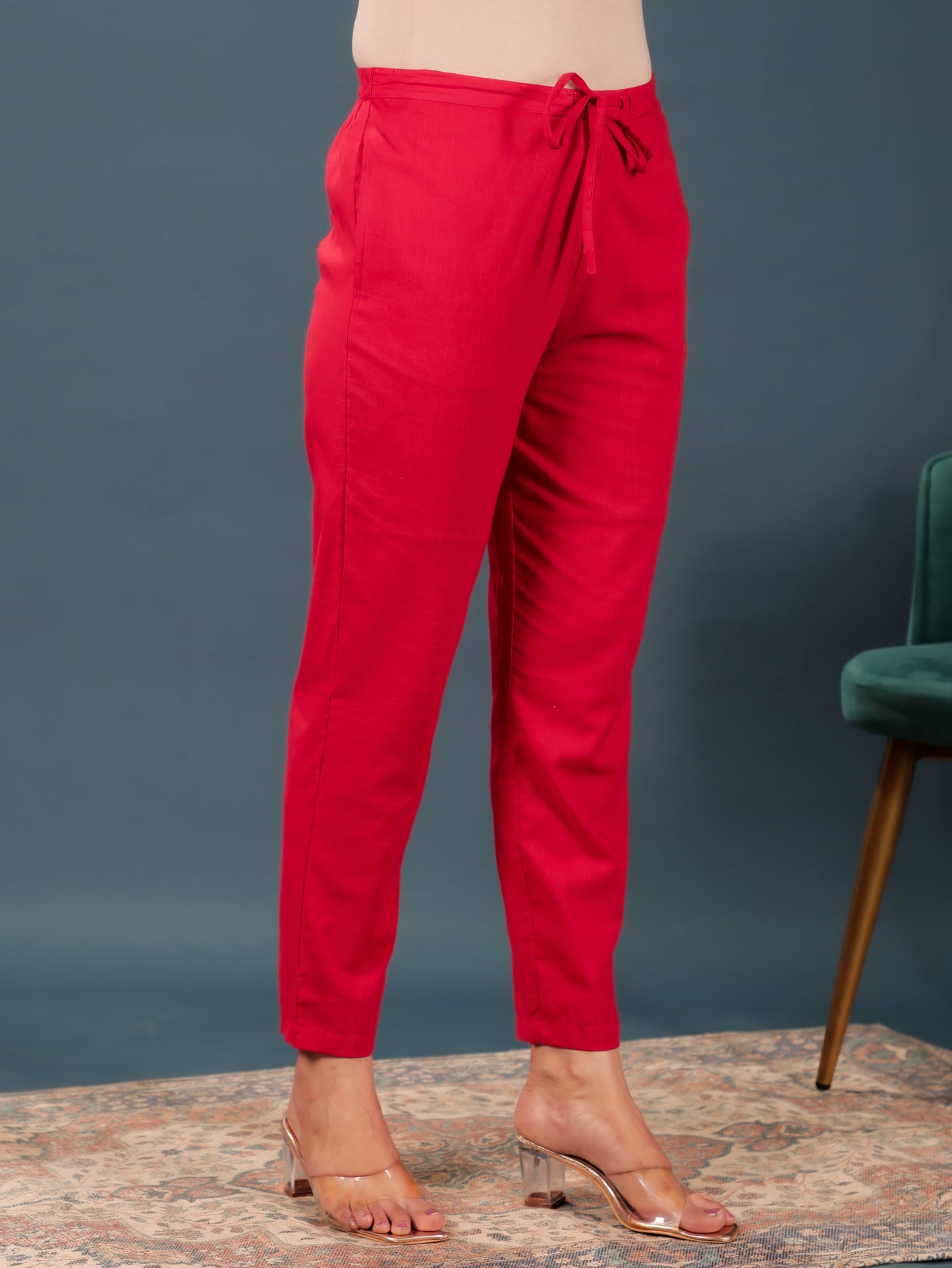 Natural Cotton Solid Straight Red Kurta