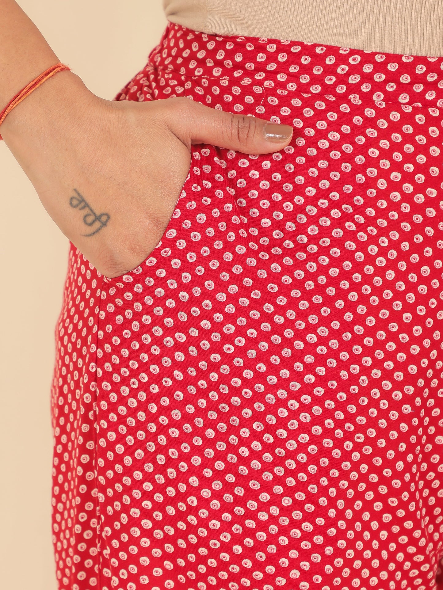 Soft Cotton Polka Red Straight Trousers