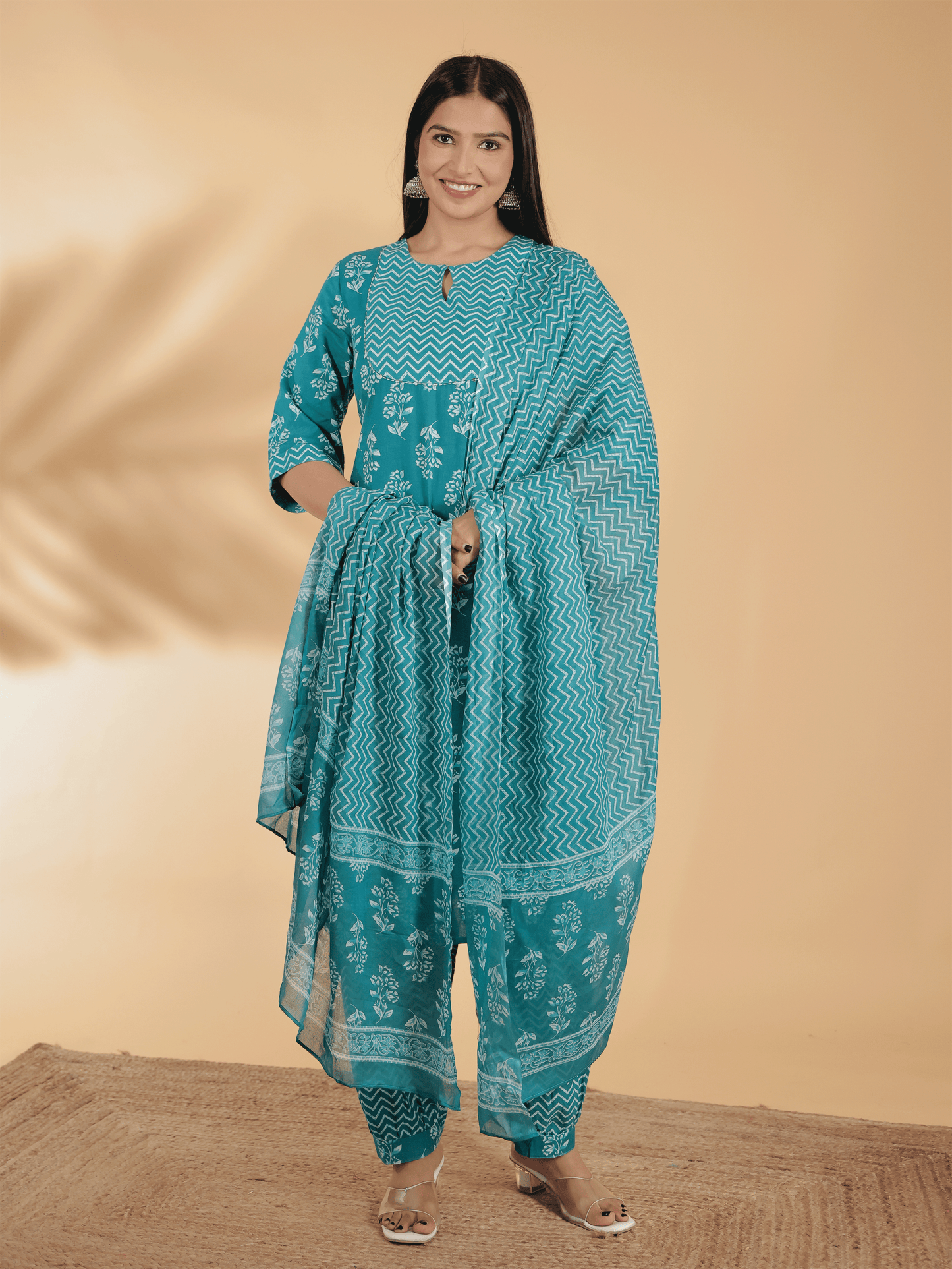 Voile Cotton Floral teal Dupatta