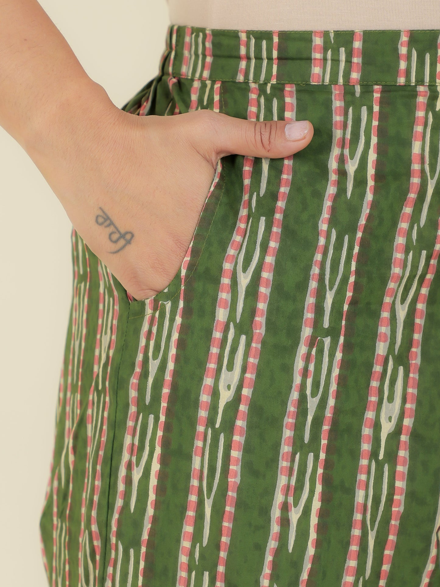 Soft Cotton Striped Green Straight Trousers