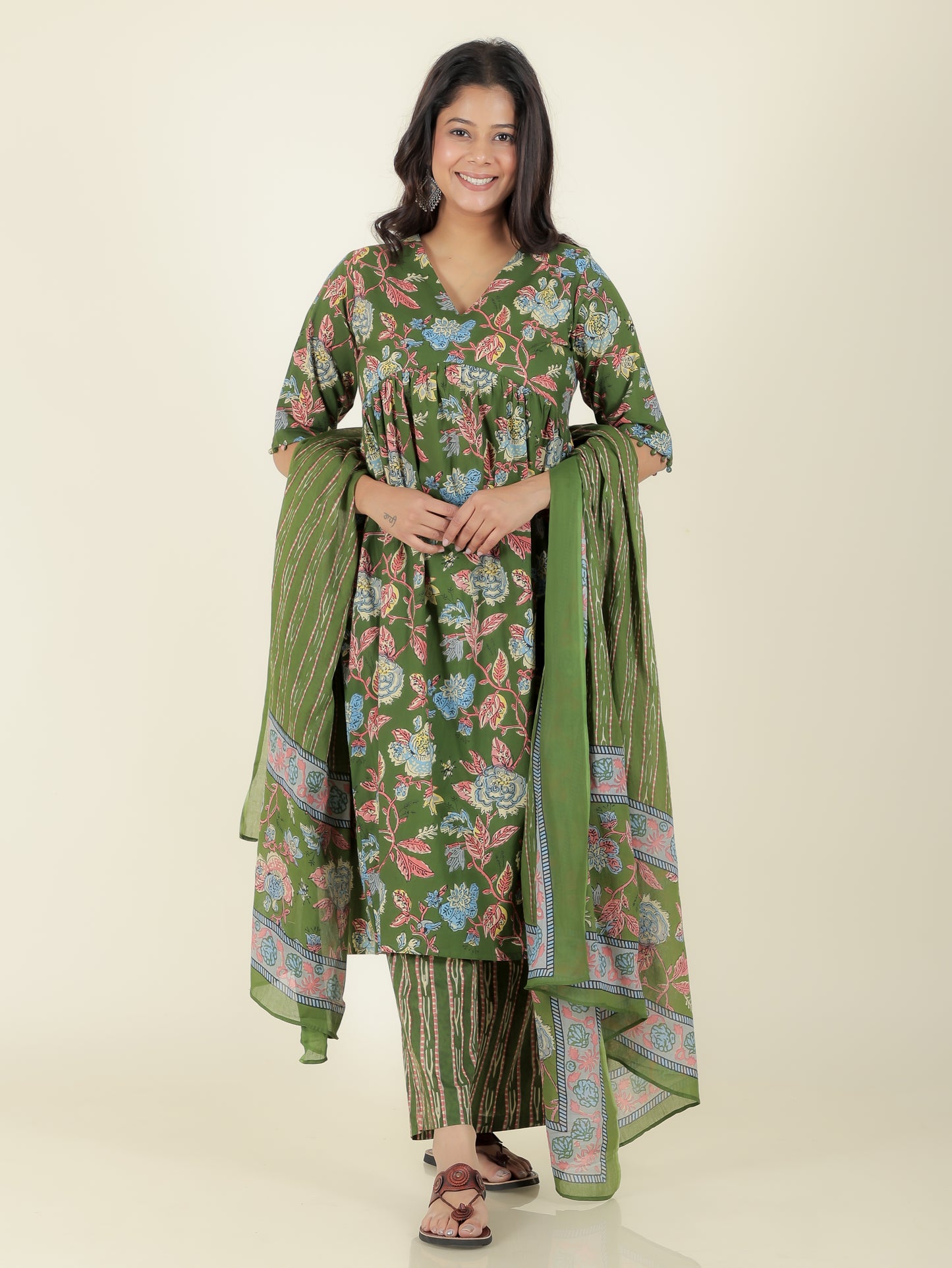 Voile Cotton Striped Green Dupatta