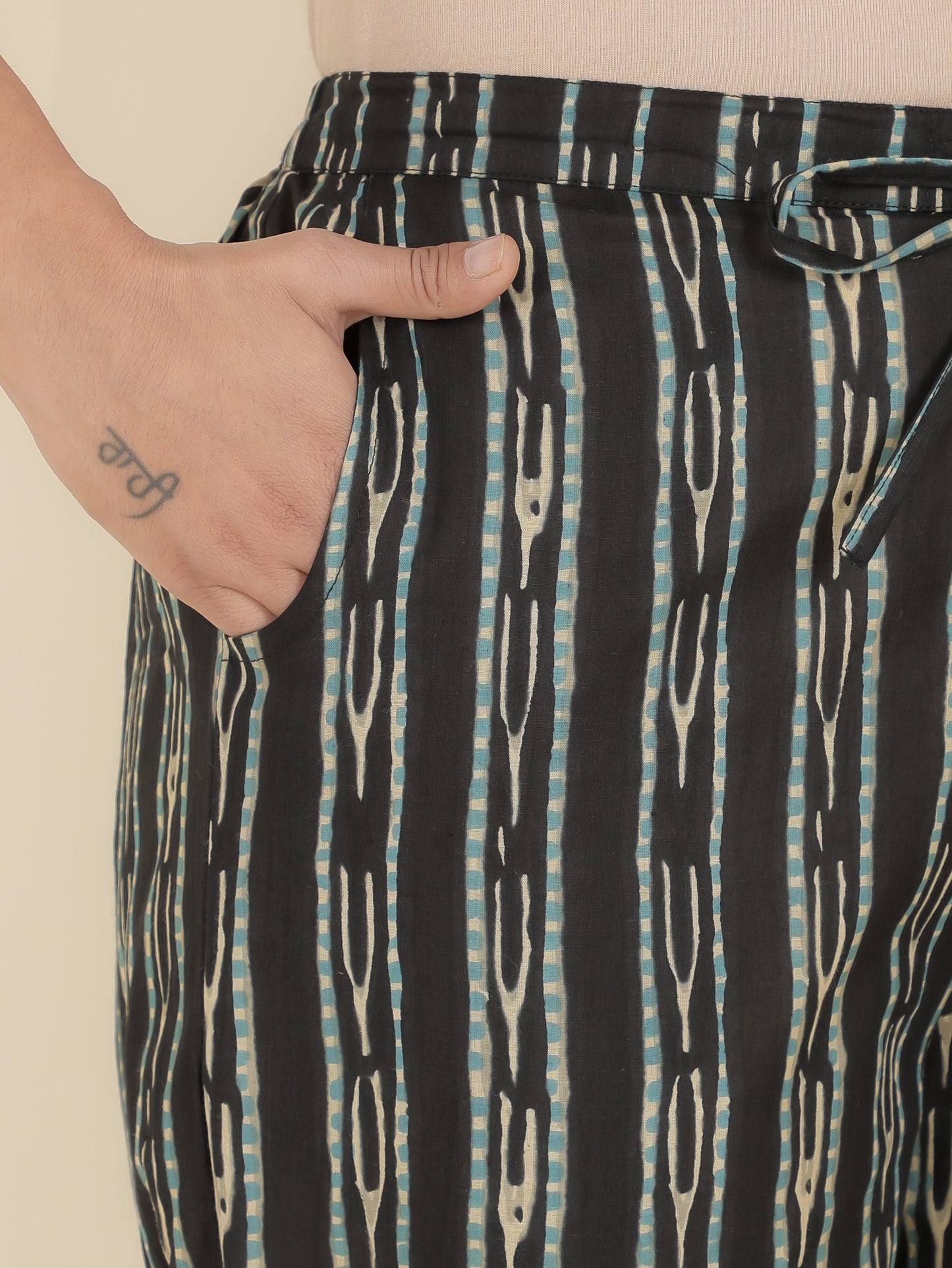 Soft Cotton Striped Black Straight Trousers