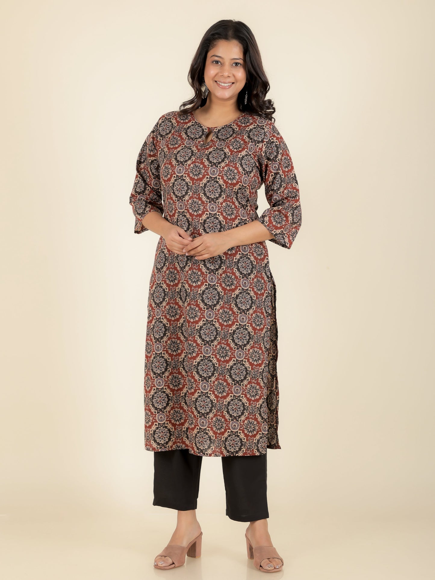 Soft Cotton Ajrakh Straight Black Kurta