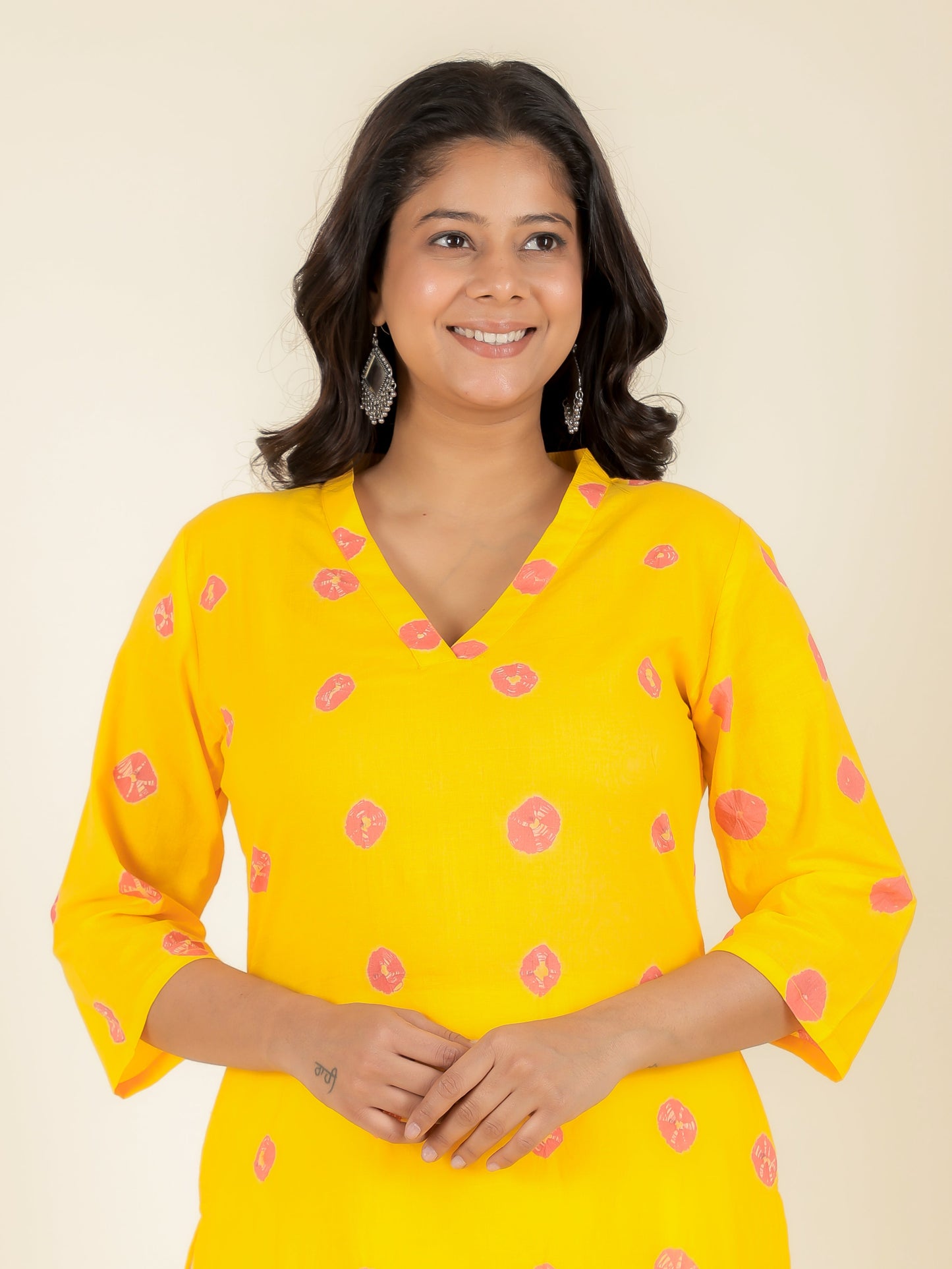 Soft Cotton Tie-Dye Straight Yellow Kurta