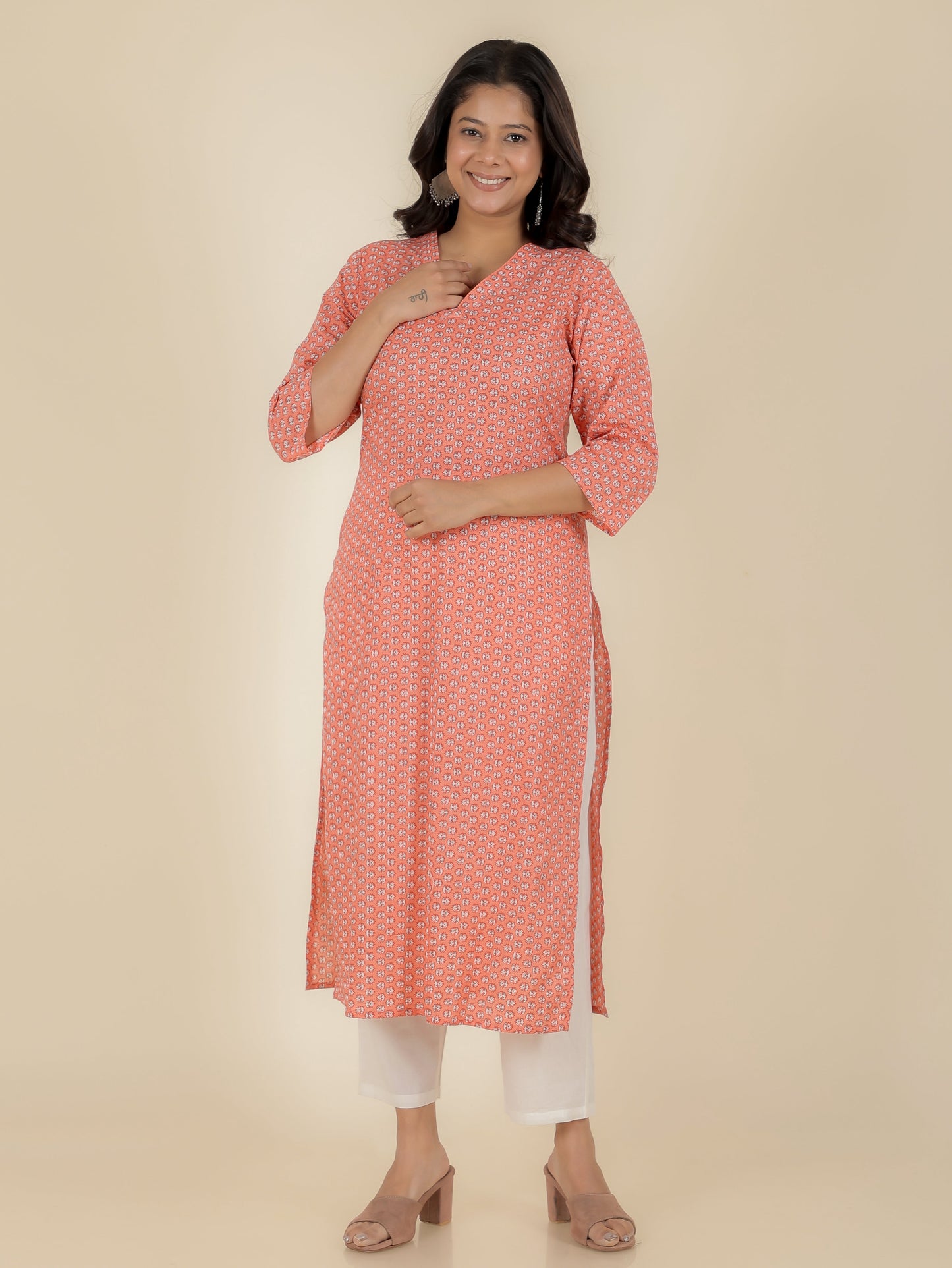 Soft Cotton Butti Straight Pink Kurta