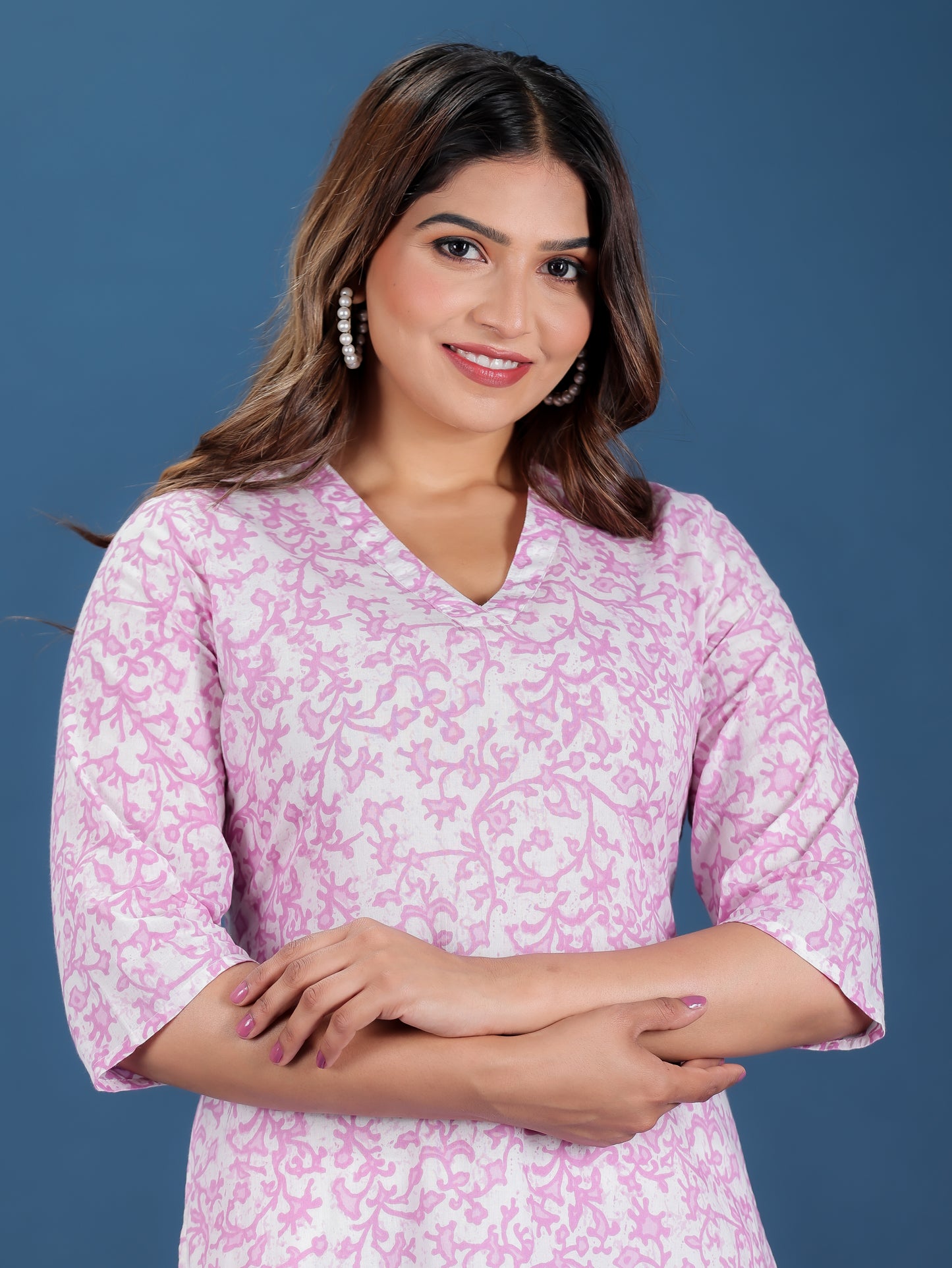 Soft Cotton Floral Straight White Kurta