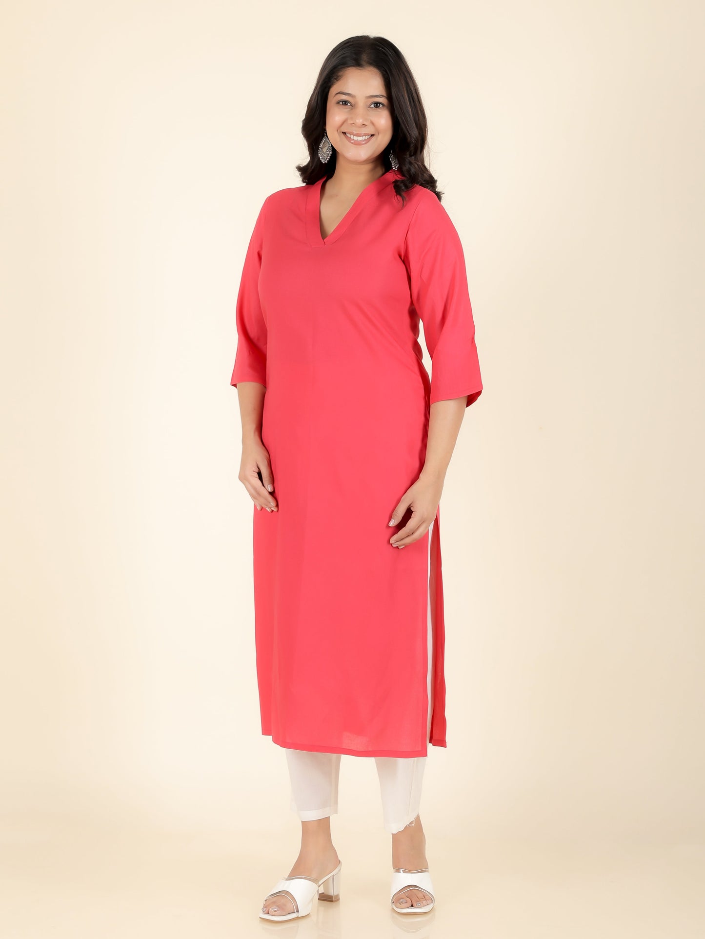 Viscose Solid Straight Pink Kurta