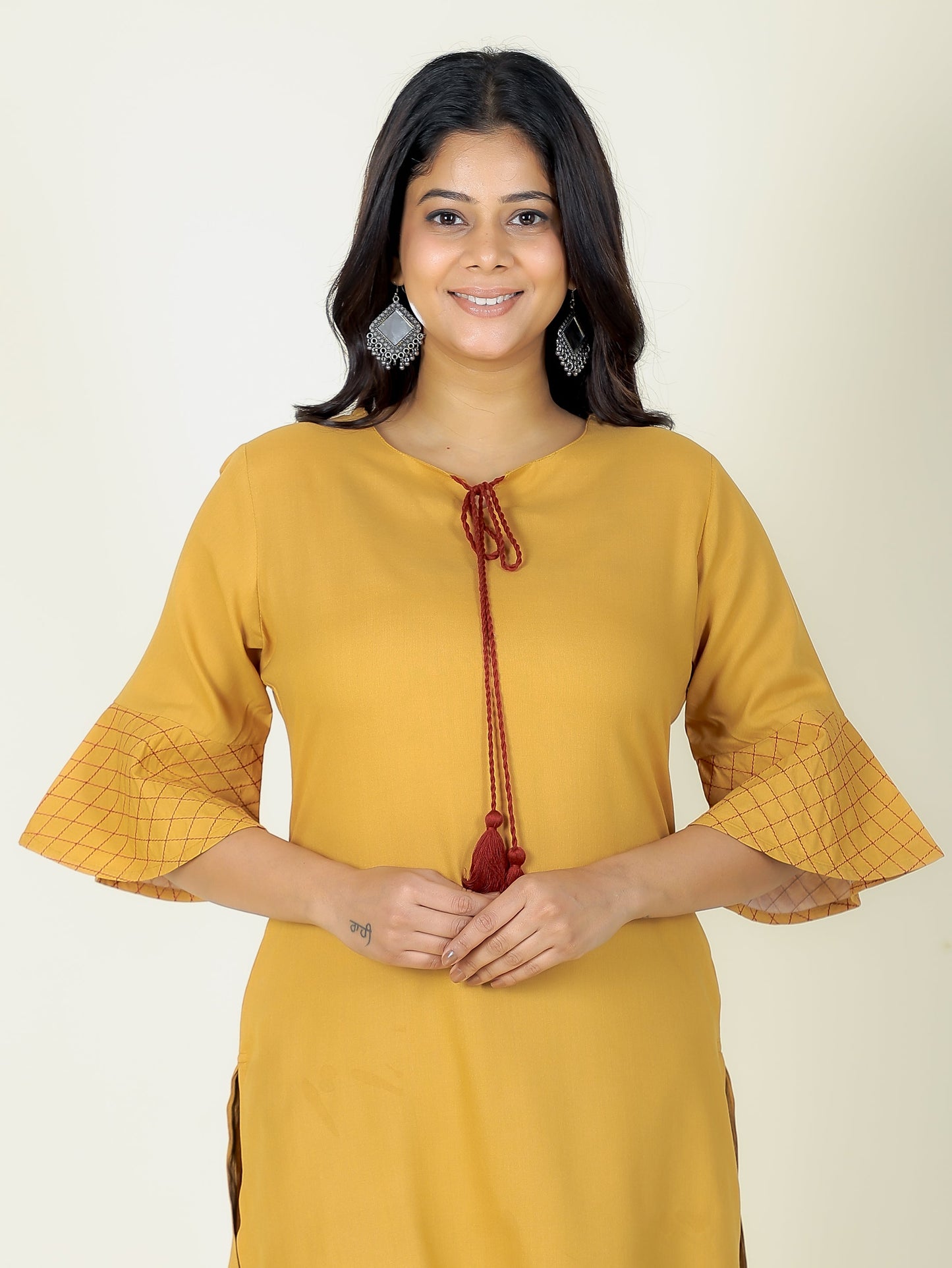 Viscose Solid Straight Brown Kurti