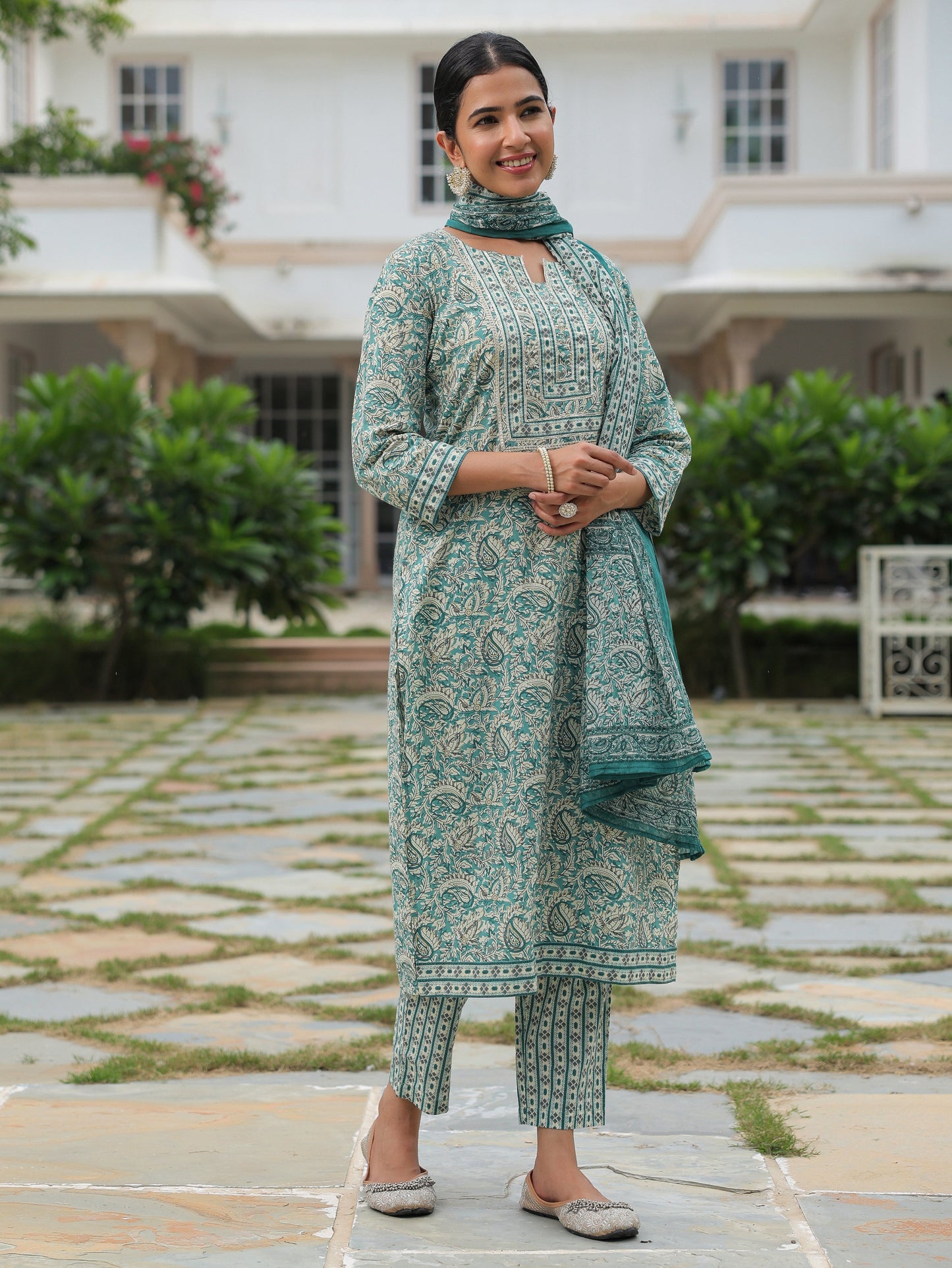 Cotton Voile Striped Green Dupatta