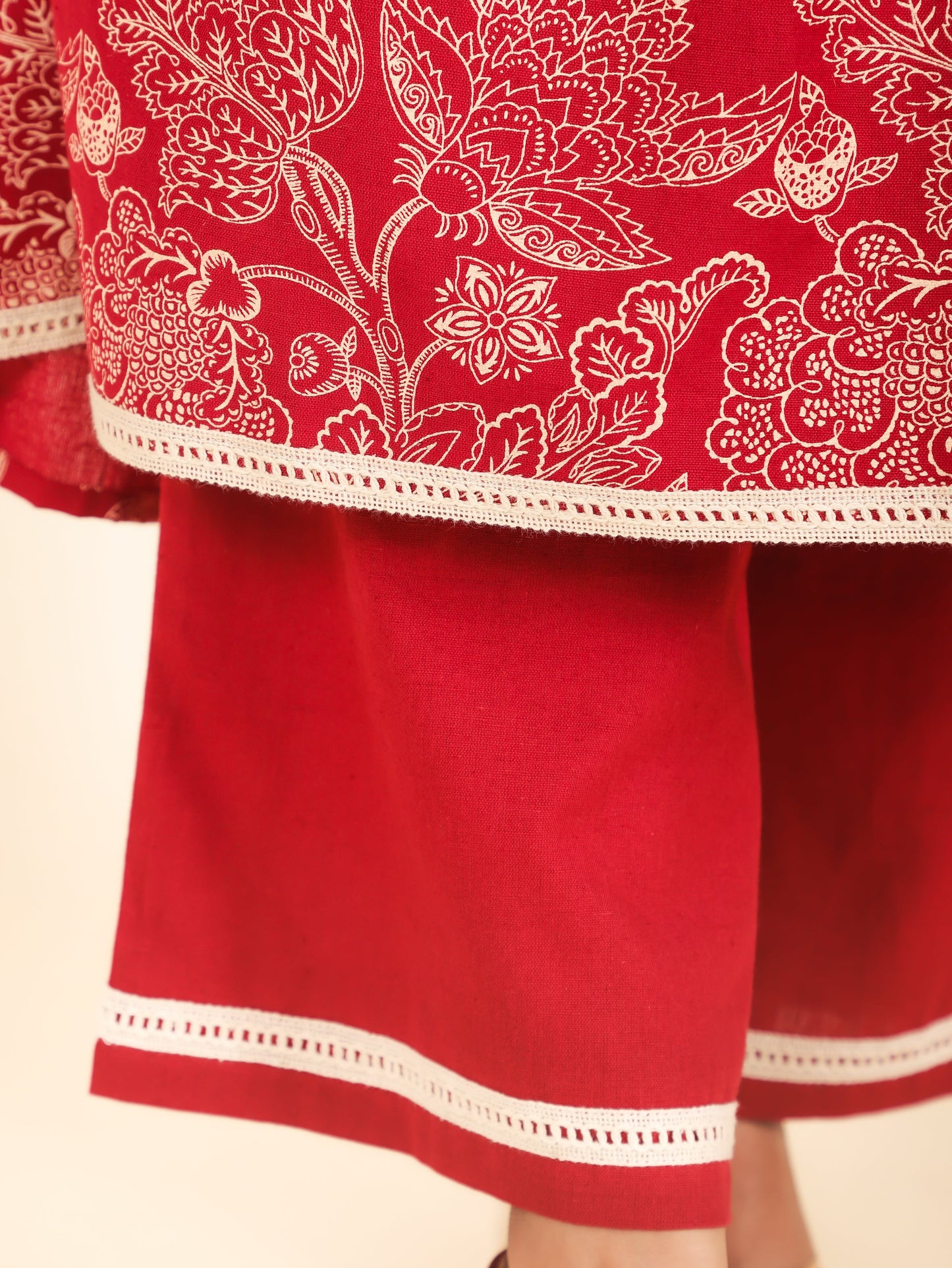Linen Cotton Floral Anarkali Maroon Kurta