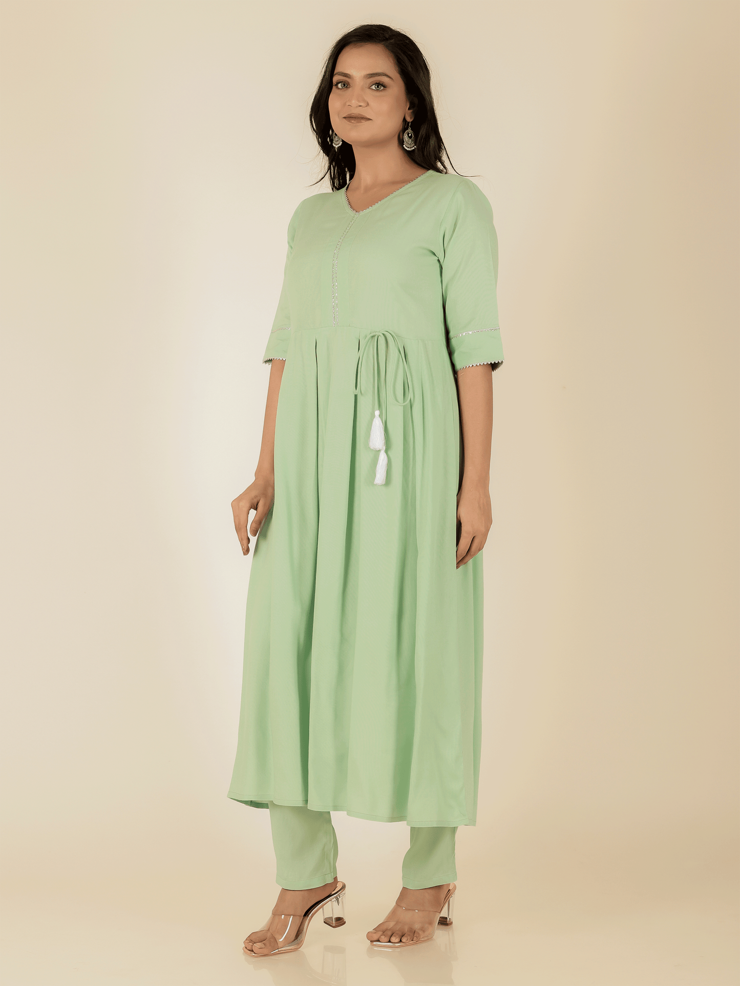 Viscose Solid A-line light green Kurta
