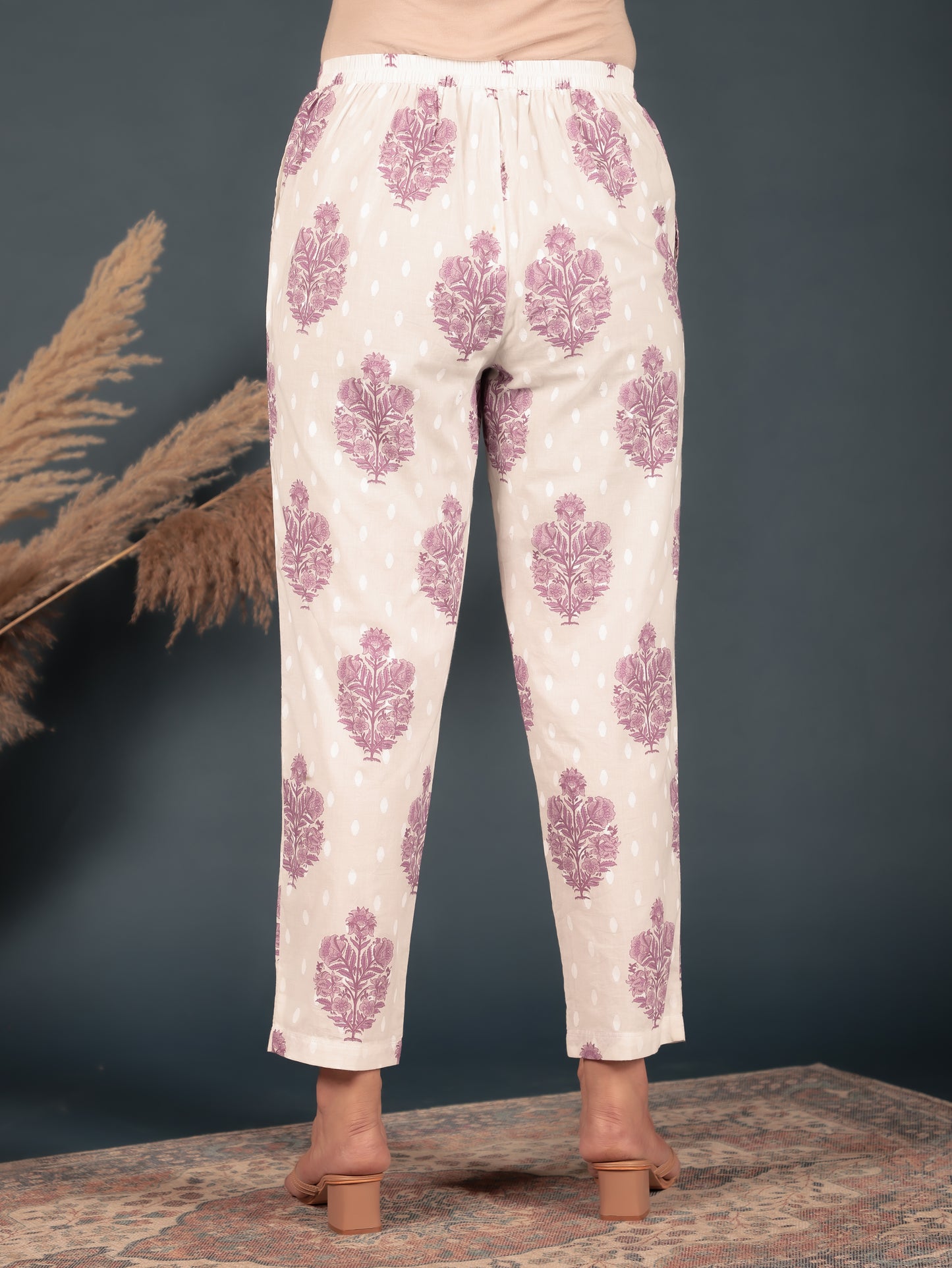 Soft Cotton Floral Purple Tapered Trousers
