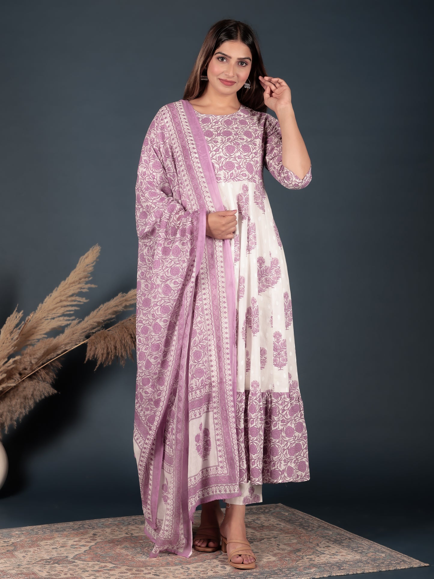 Cotton Voile Floral Purple Dupatta