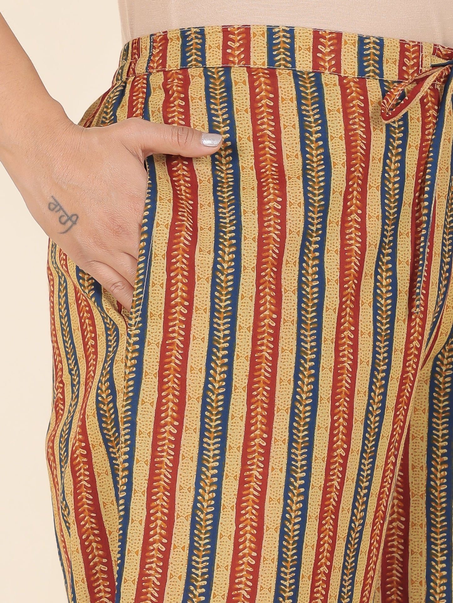 Soft Cotton Striped Yellow Palazzo