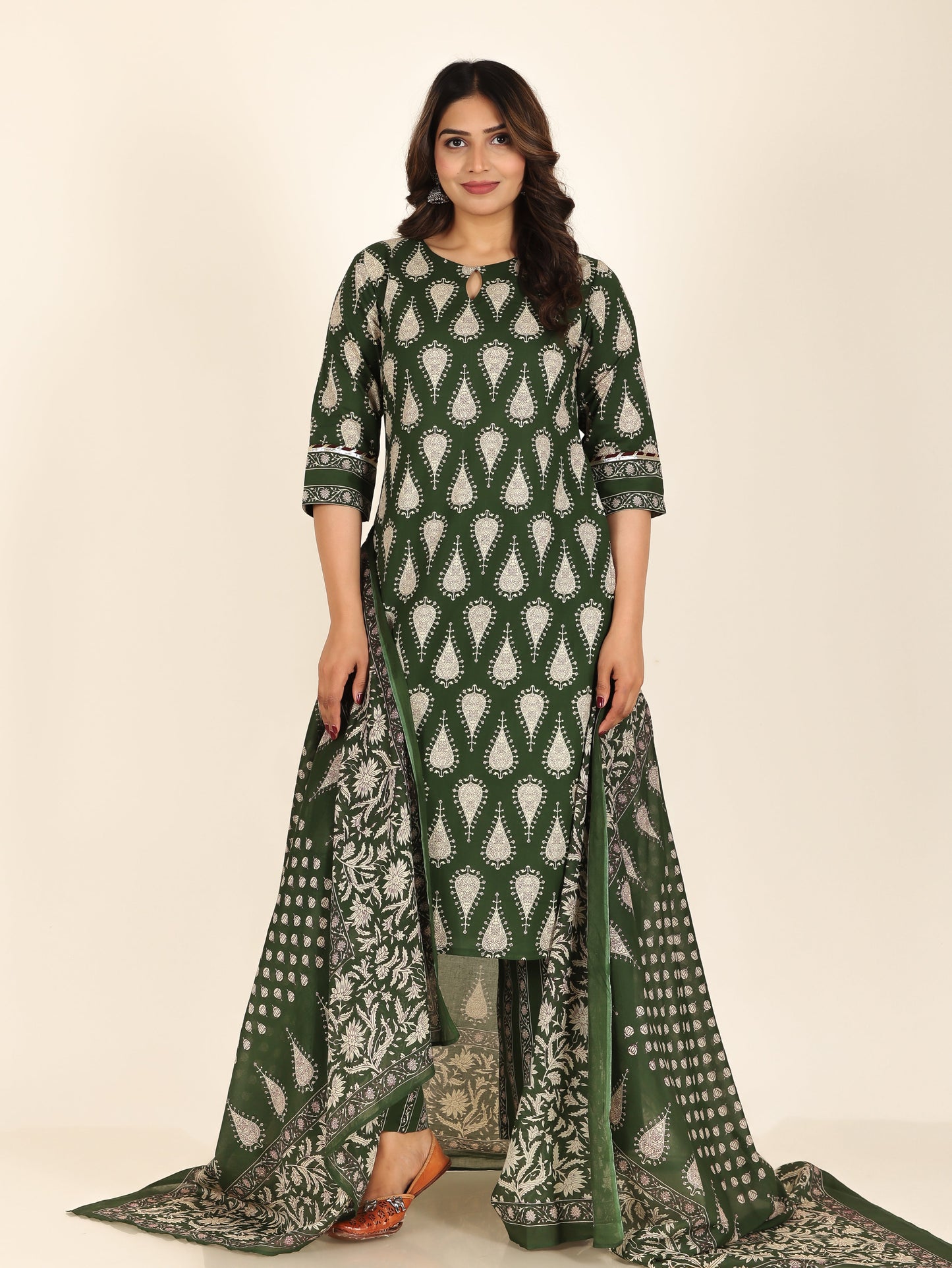 Soft Cotton Floral Straight Green Kurta