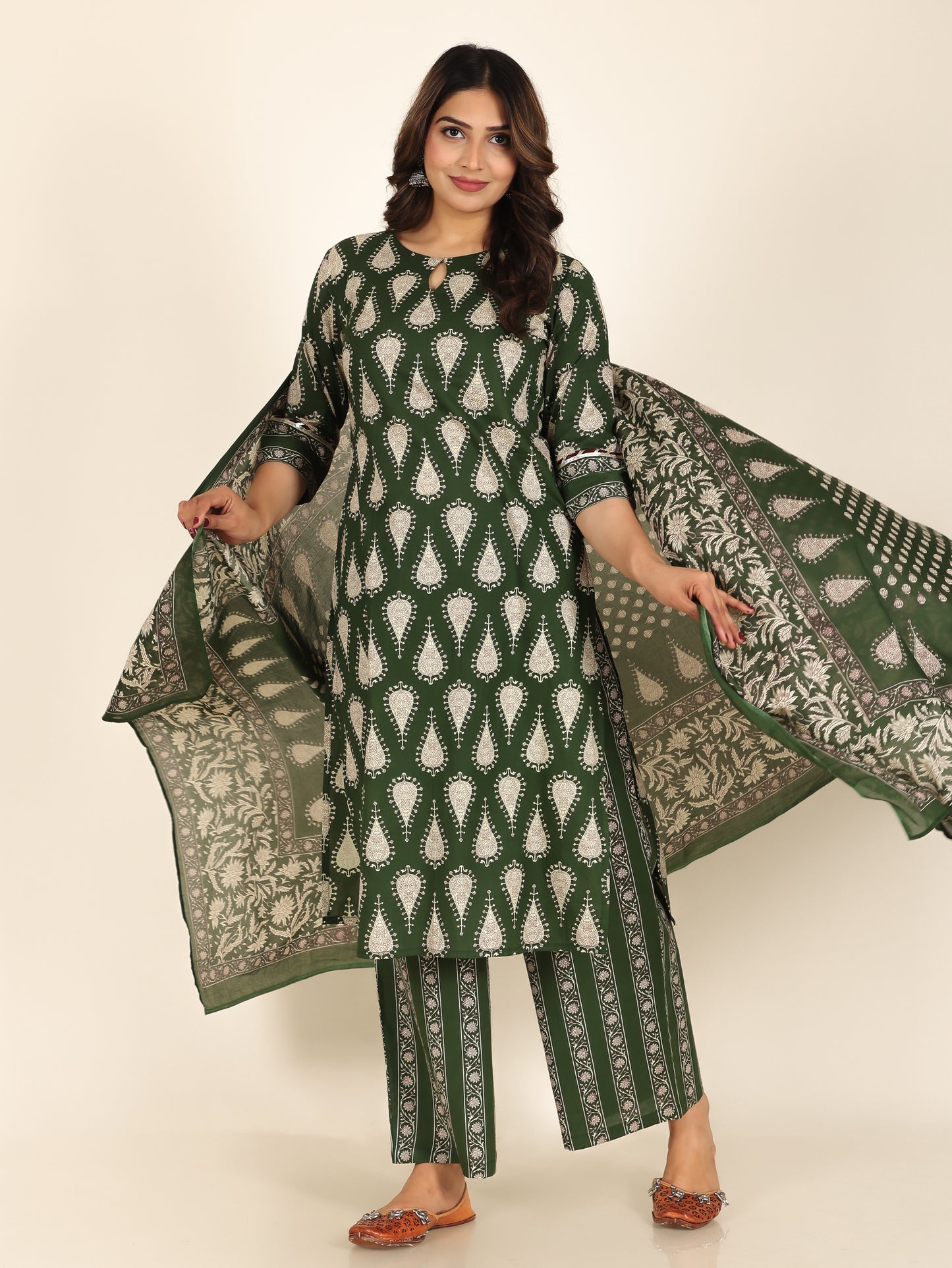 Cotton Voile Floral Green Dupatta