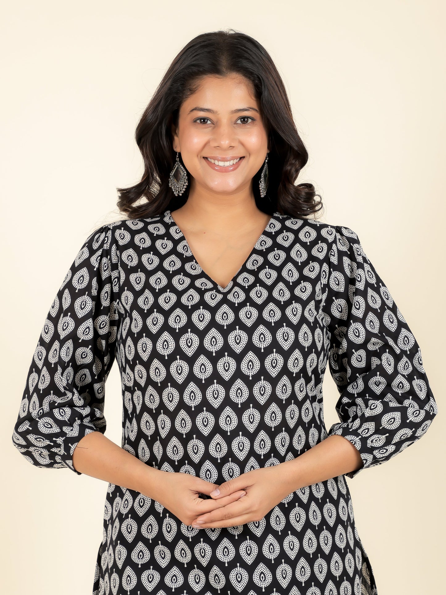 Soft Cotton Butti Straight Black Kurta