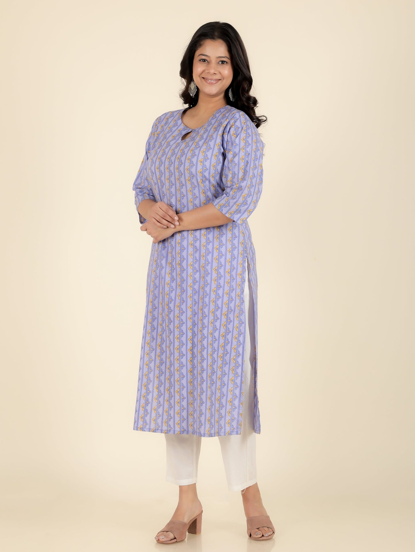 Soft Cotton Striped Straight Purple Kurta