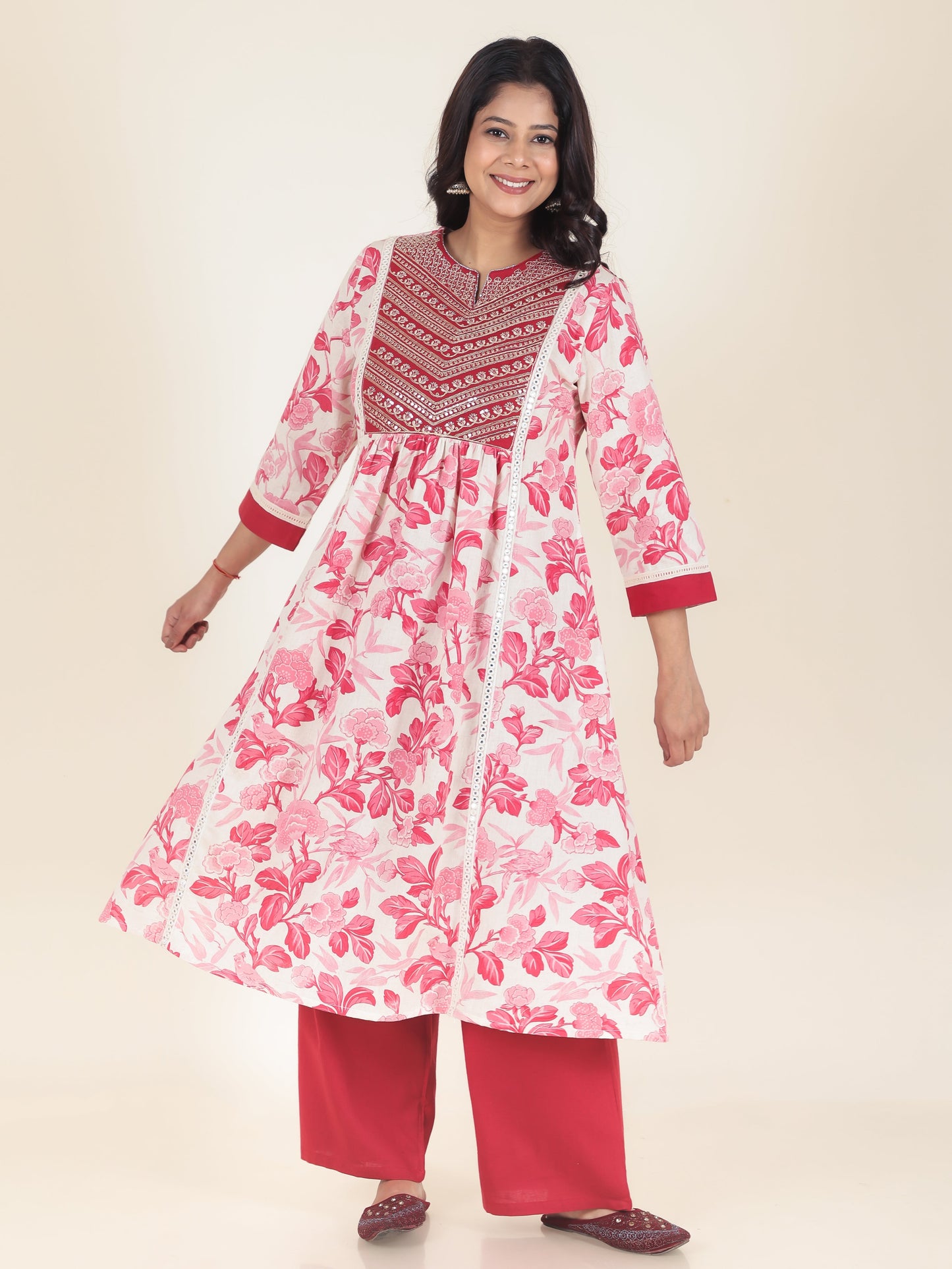 Soft Cotton Floral Panelled White Kurta
