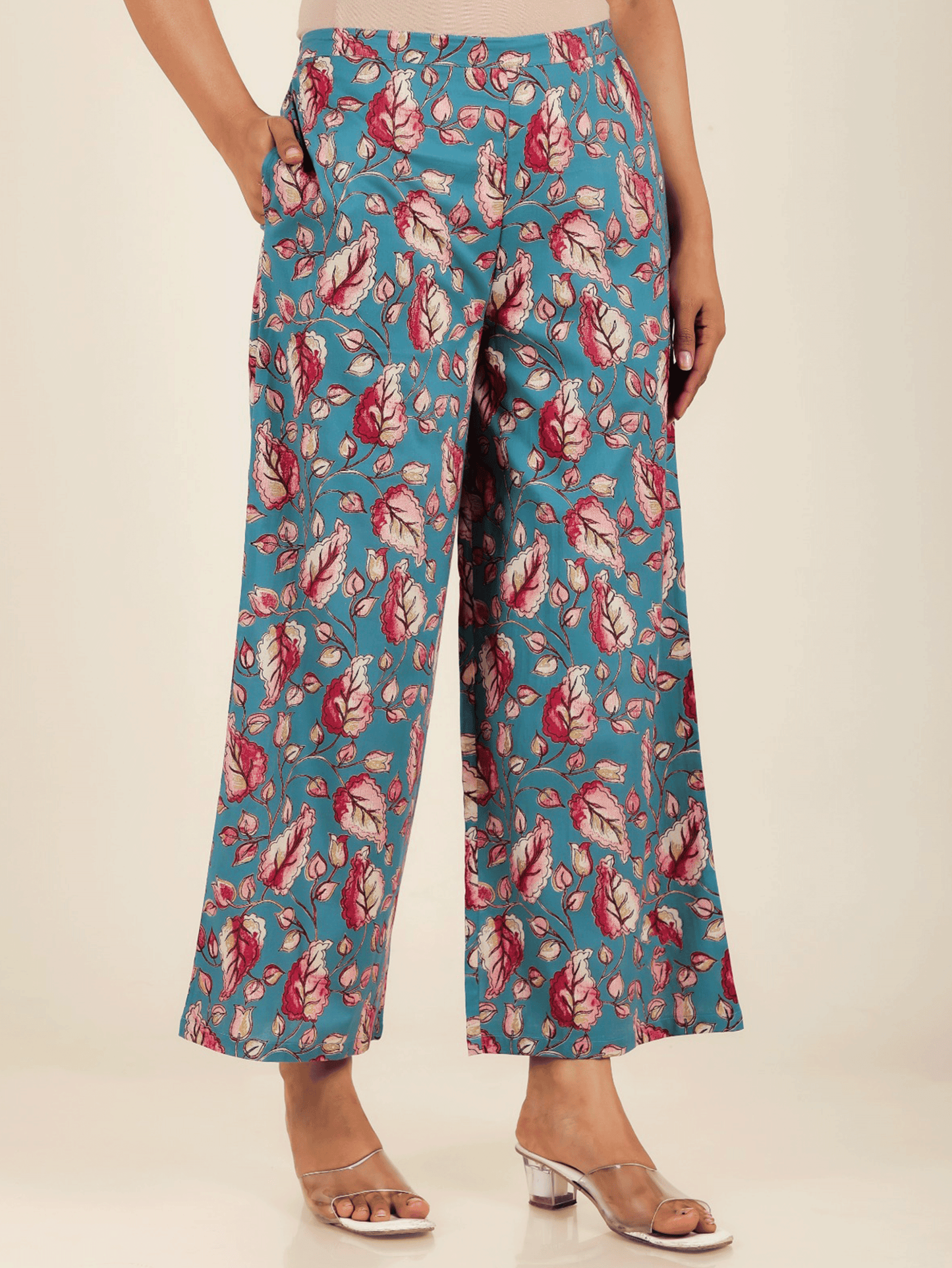 Soft Cotton Floral Turquoise Palazzo
