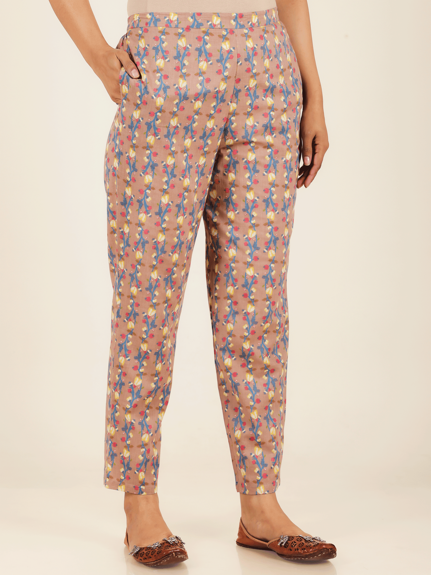 Soft Cotton Floral Brown Tapered Trousers