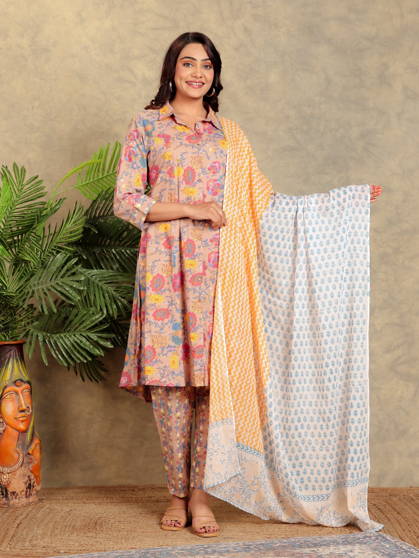 Voile Cotton Floral White Dupatta