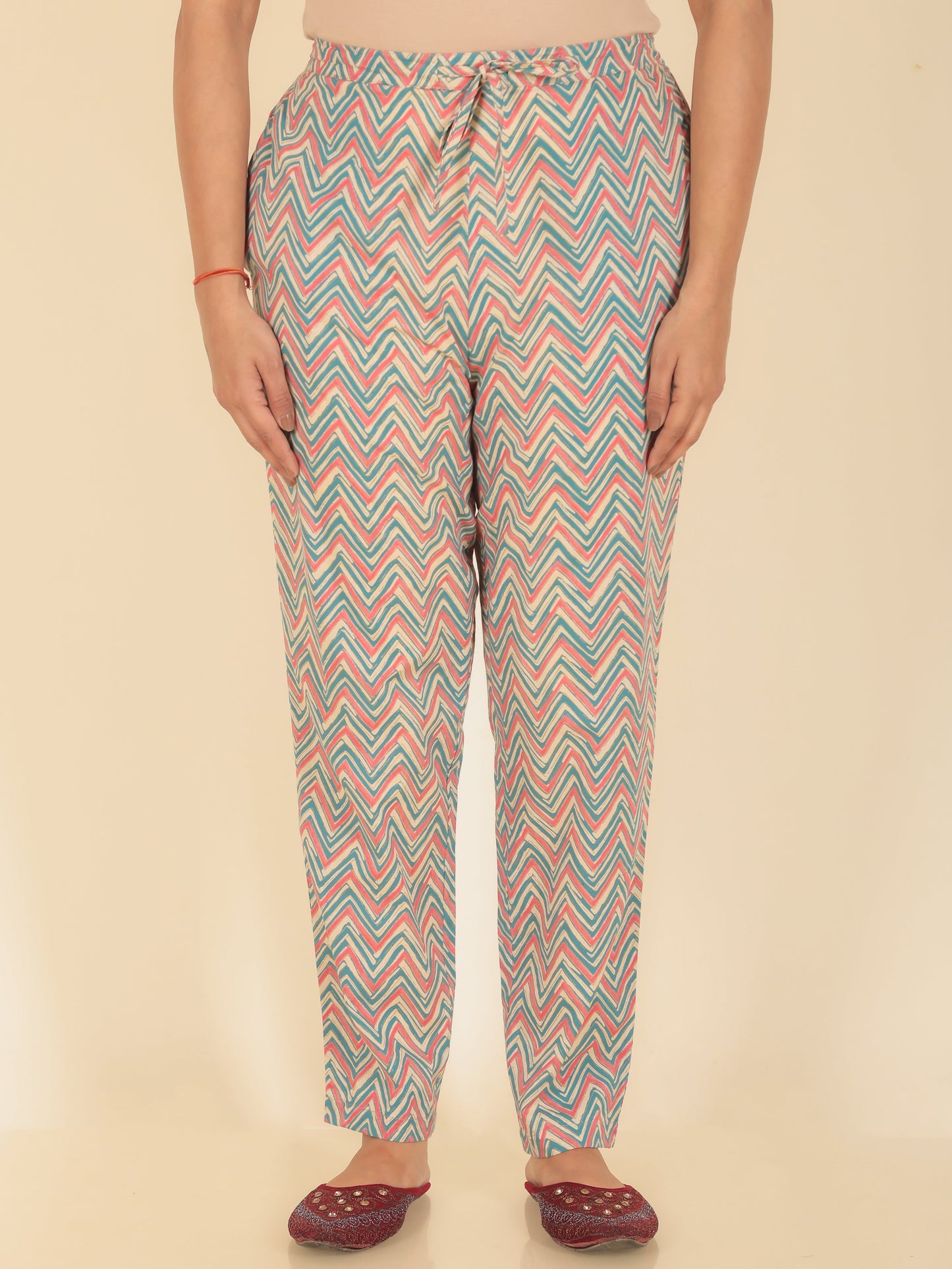 Soft Cotton Chevron Green Tapered Trousers